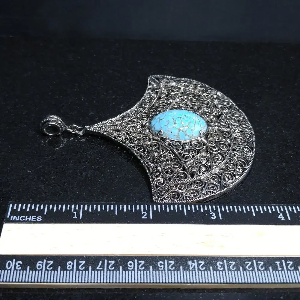 Vintage 1960s Hollycraft Faux Turquoise Large Pendant